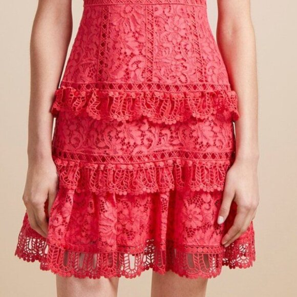 French Connection Red Lace Ruffled Layered Arta Tiered Sleeve Women Dress Size 8 - Picture 3 of 5